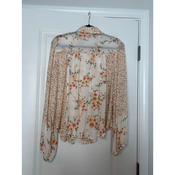 Lovestitch Floral Button Down Blouse 100% Rayon Boho Top Women’s Size Large - Picture 7 of 9